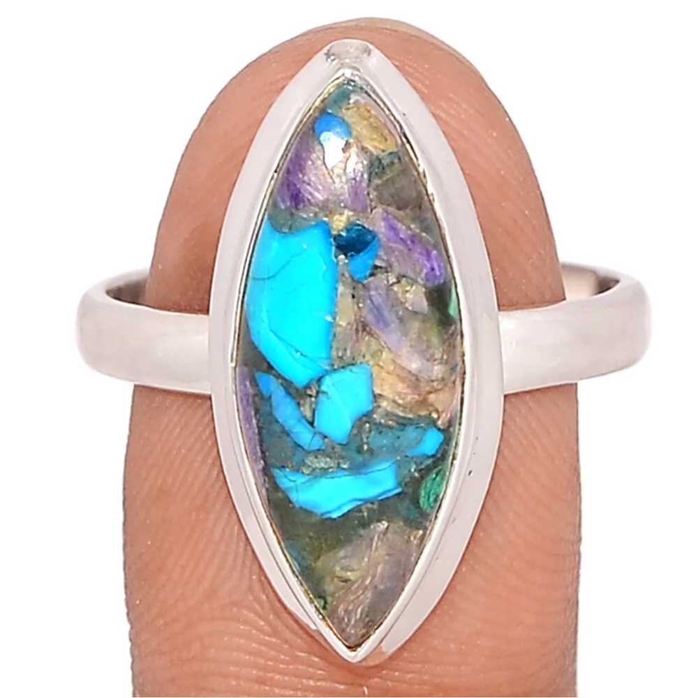 Composite Chrysocolla and Charoite Sterling Silver Ring Size 10